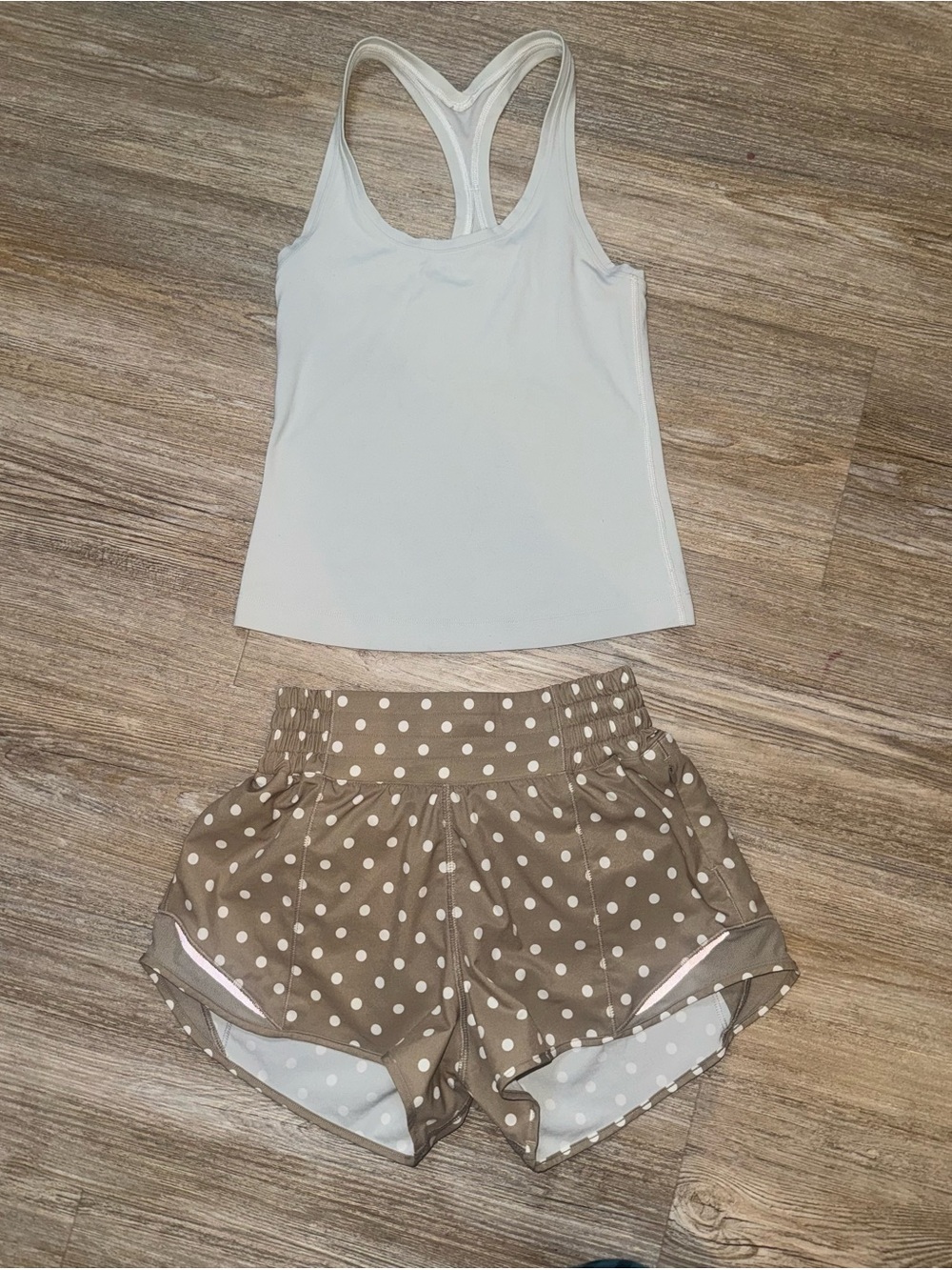 Lululemon Simple Polka White Sheer Oak Shorts and tank bundle